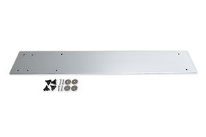Silver corrosion-resistant aluminum Sea Eagle bow motormount for Fish Skiff, with mounting hardware.