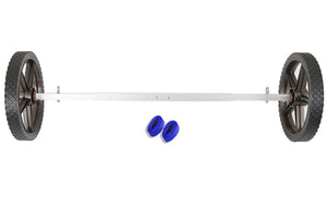 Sea Eagle EZ Cart (small) with two black wheels, silver adjustable aluminum frame, and two blue straps.