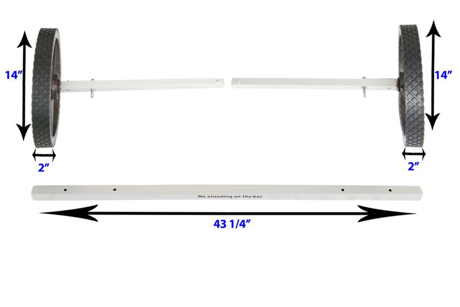 Sea Eagle EZ Cart (wide) with two 14" x 2" wide wheels and a 43 1/4" adjustable white bar.