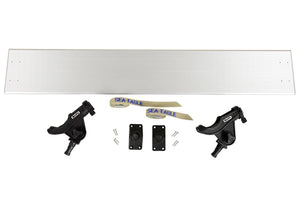 Sea Eagle Fish-n-Troll aluminum bench with two black Scotty rod holders, mounts, and straps.