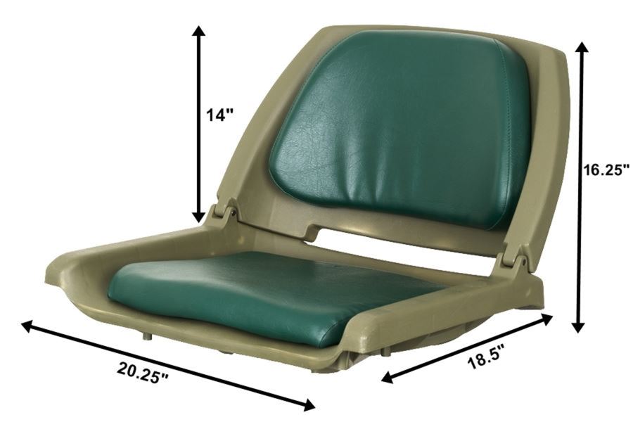 Sea Eagle green swivel boat seat with tan frame, 14" high, 20.25" wide.