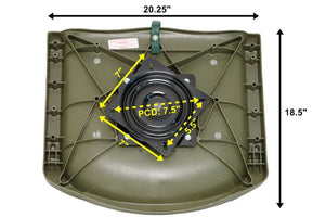 Olive green Sea Eagle swivel boat seat, 20.25" wide x 18.5" deep, with black swivel base.