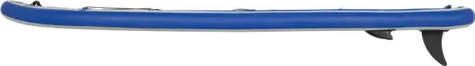Sea Eagle LongBoard 11 inflatable paddleboard, blue and gray with black fins, side view.