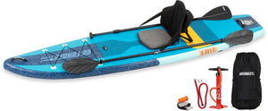 Sea Eagle LongBoard 11 inflatable paddleboard with seat, paddle, pump, and carry bag on white background.