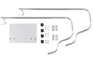 Silver aluminum Sea Eagle MM3 Motormount for SE9, disassembled with mounting plate, tubes, and hardware.