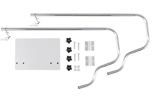 Silver aluminum Sea Eagle MM3 Motormount for SE9, disassembled with mounting plate, tubes, and hardware.