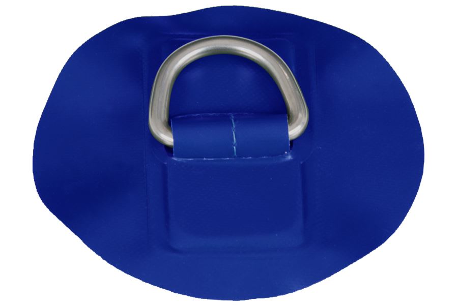 Medium blue reinforced fabric D-Ring with a silver metal ring, 1 1/2" wide.
