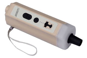 Sea Eagle Mini-Pump 3-IN-1 electric air pump with built-in flashlight, light tan body, and black nozzle.