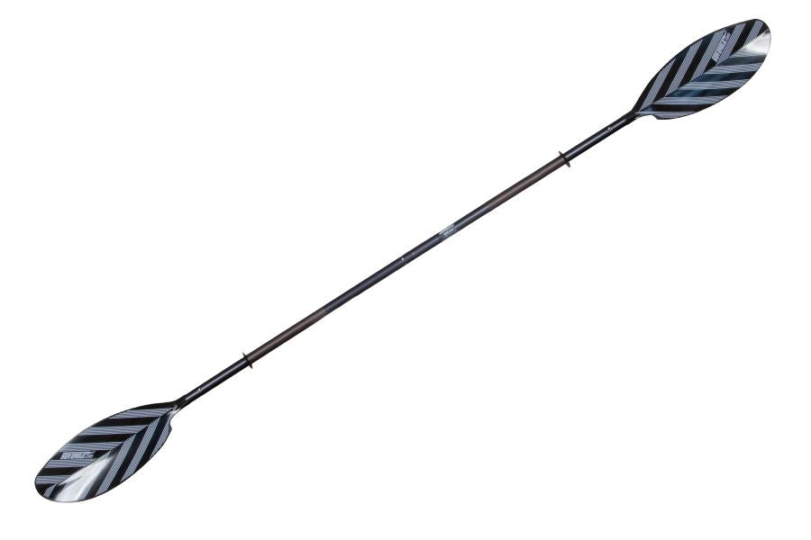 Sea Eagle PADDLEAB40 7'9" 4-part kayak paddle with black and white striped fiberglass reinforced blades and an aluminum shaft.