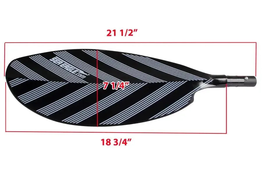 Sea Eagle PADDLEAB40 7'9" 4-part kayak paddle with black and white striped fiberglass reinforced blades and an aluminum shaft.