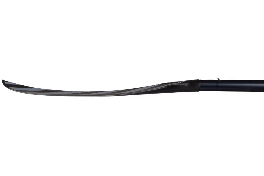 Black fiberglass reinforced asymmetrical spoon blade of a Sea Eagle 7'9" 4-part paddle.