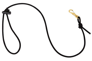 Black 40" Sea Eagle Paddle Leash made of stretchable shock cord with a gold clip.