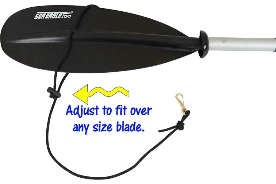 Black 40" Sea Eagle Paddle Leash made of stretchable shock cord with a gold clip.