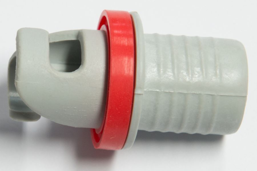Sea Eagle gray PVC recessed valve adapter with a red O-ring for inflatable boats and kayaks.