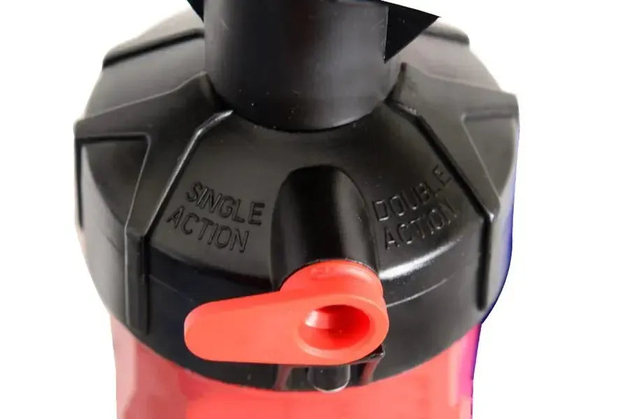 Red Sea Eagle SUP pump with black handle, pressure gauge, and two hoses with valve attachments.