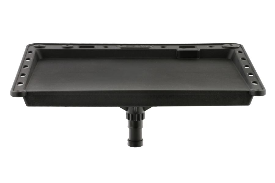 Black plastic Scotty Bait Board with a universal post base, featuring lure and accessory slots.