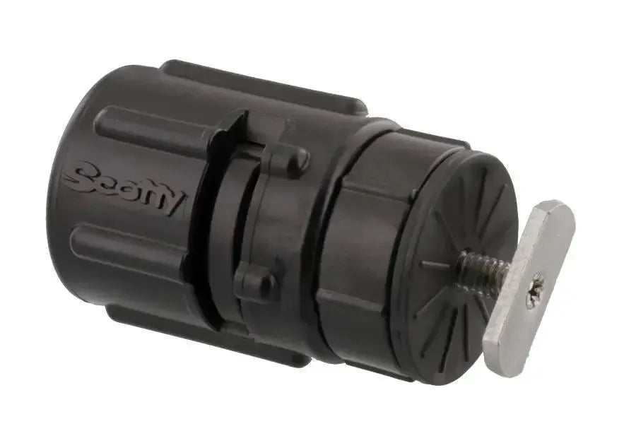Black Scotty Gear Head track adapter, a cylindrical plastic accessory with a metal base.