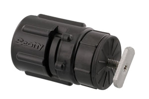 Black Scotty Gear Head track adapter with a silver T-bolt, for kayak rod holders and accessories.