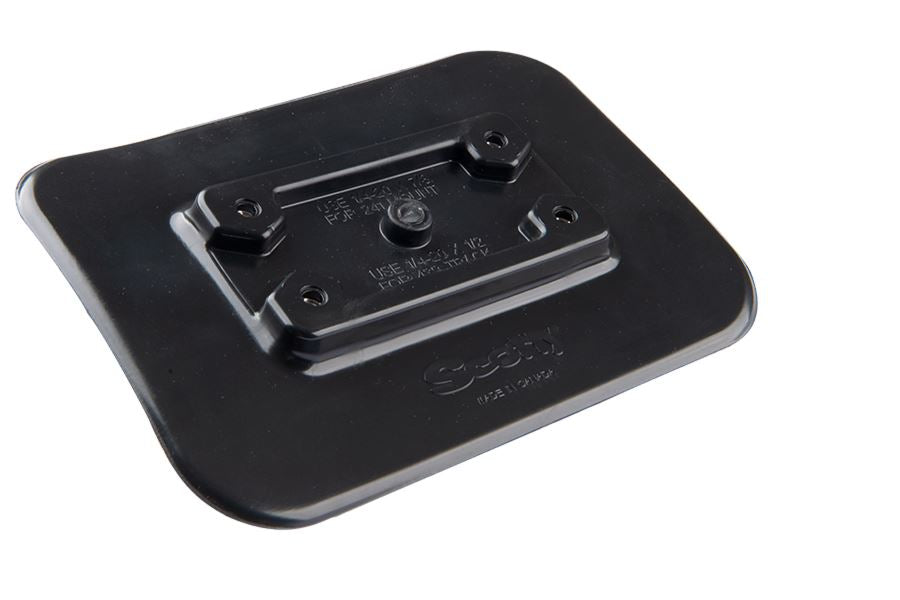 Black Scotty PVC glue-on mounting pad, 5" x 7", with four screw holes for accessories.