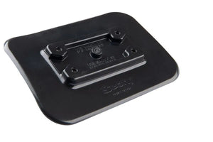 Black Scotty PVC glue-on mounting pad, 5" x 7", with four screw holes for accessories.
