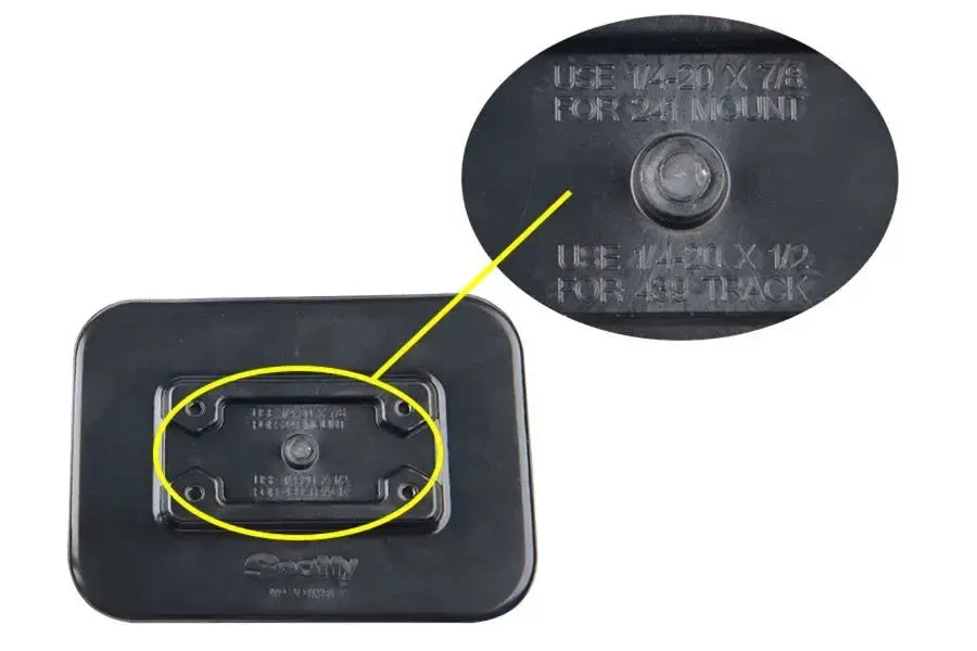 Black Scotty PVC glue-on mounting pad, 5" x 7", with four screw holes for accessories.