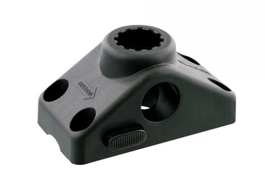 Black plastic Scotty Locking Side/Deck Mount for Sea Eagle inflatable boats, with a textured locking mechanism.