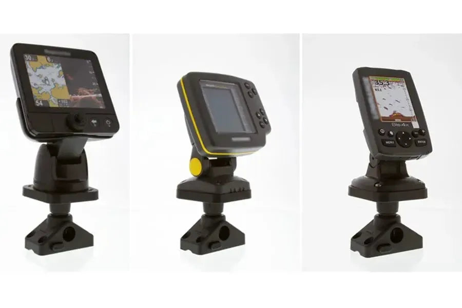 Black Scotty Universal Sounder Mount with multi-pattern top plate and patented post mount design.