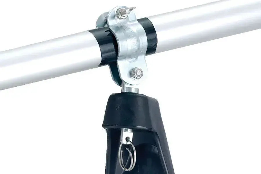 Set of 2 galvanized steel oarlock pins with clamps and retainer rings for thin shaft oars.