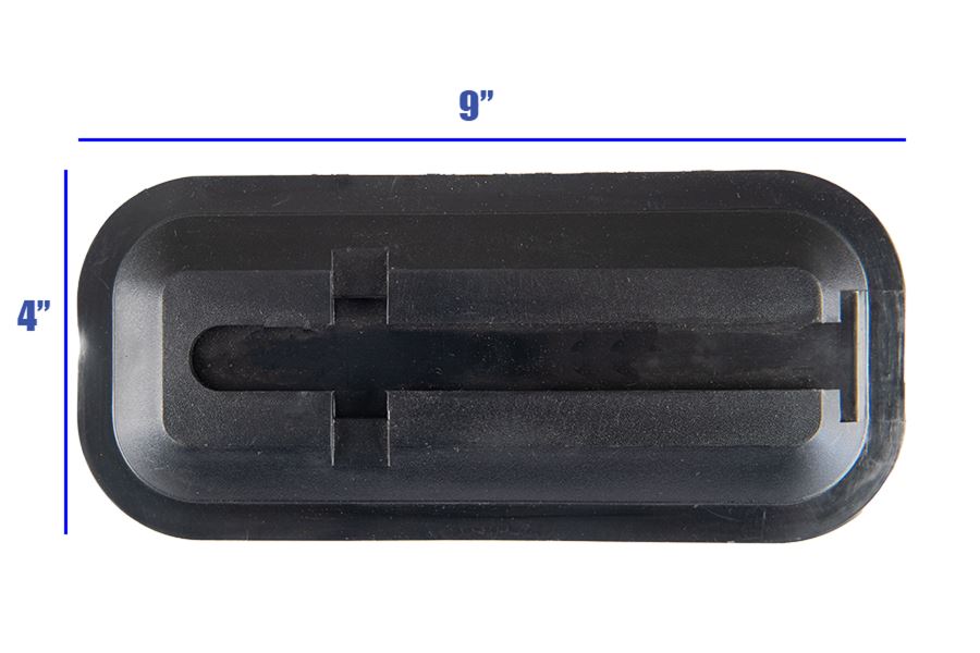 Black, rectangular Sea Eagle skeg base, 9"x4", with a central channel for skeg attachment.