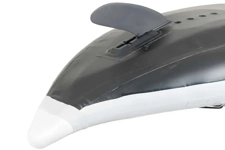 Black, rectangular Sea Eagle skeg base, 9"x4", with a central channel for skeg attachment.
