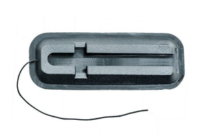 Black rectangular Sea Eagle skeg base with a central groove and attached string for SUPs and kayaks.