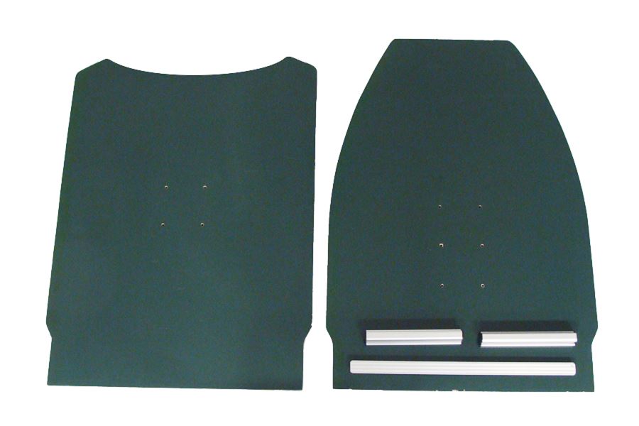 Two dark green marine plywood floorboards for Sea Eagle Stealth Stalker 10, with aluminum struts.