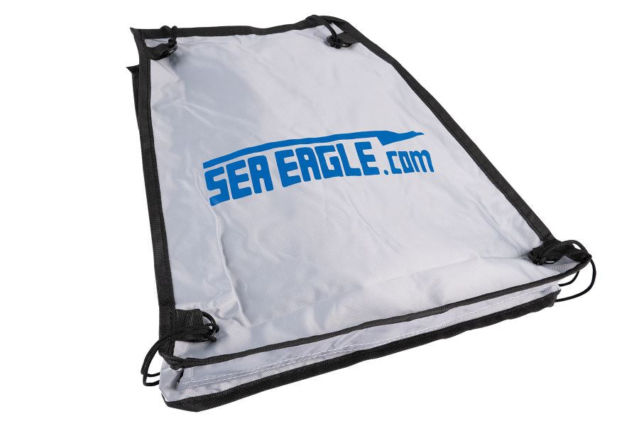 Sea Eagle Stow Bag: Light gray 440D nylon drawstring bag with blue "SEA EAGLE.com" logo.