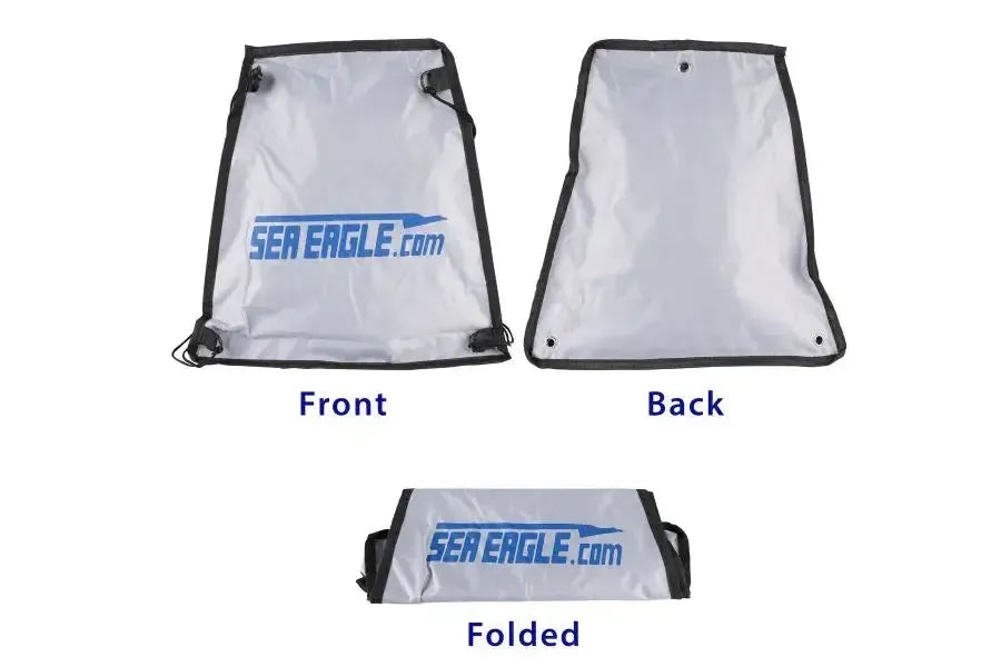 Sea Eagle Stow Bag: Light gray 440D nylon drawstring bag with blue "SEA EAGLE.com" logo.