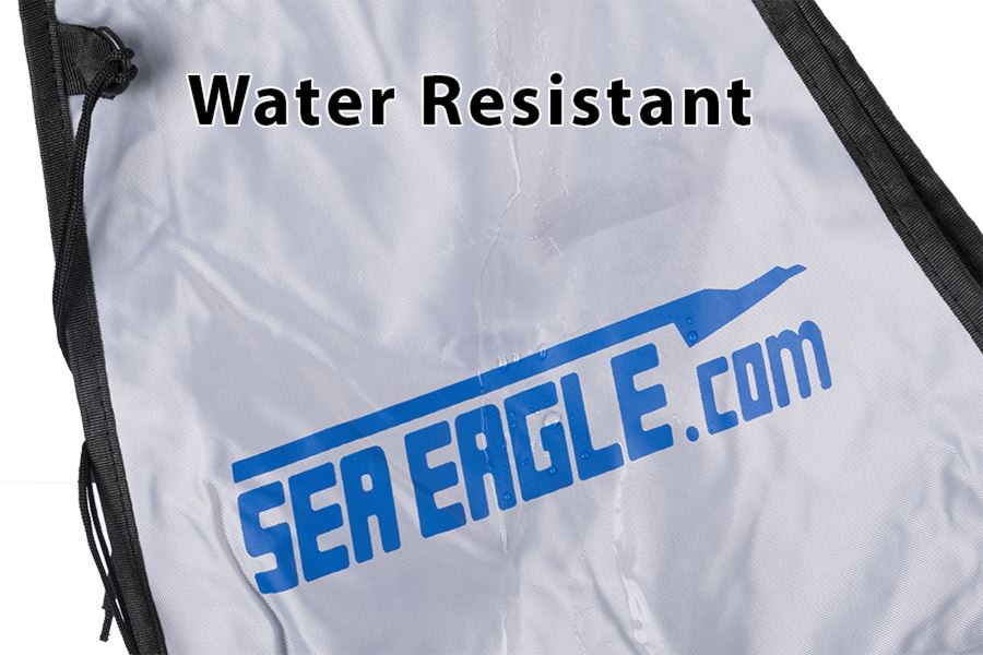 White Sea Eagle Stow Bag for kayaks, water-resistant 440 Denier Nylon with blue logo and black trim.