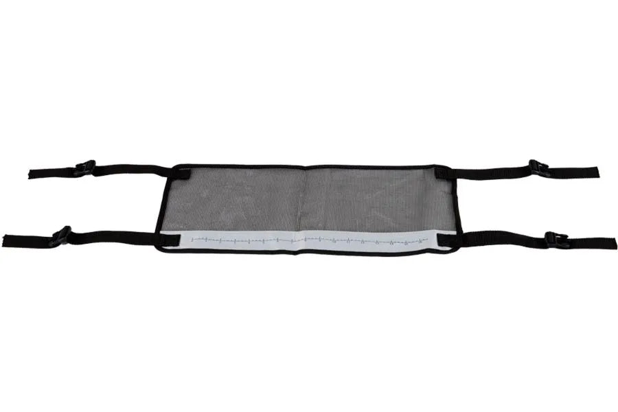 Black mesh Sea Eagle Stripping Apron with quick-release clips and a white fish measuring ruler.
