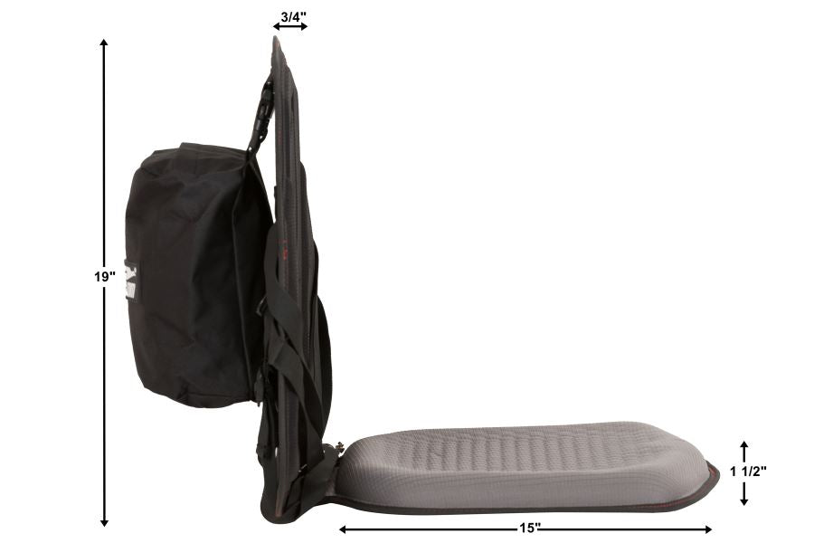 Black Sea Eagle Tall Back Kayak Seat with gray thermal molded foam, storage bag, and 19" high backrest.