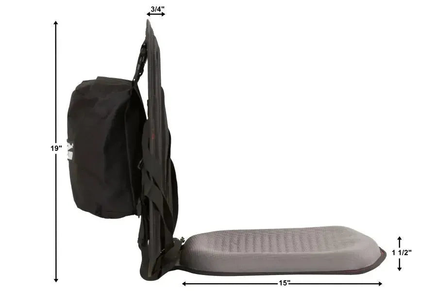 Black Sea Eagle Tall Back Kayak Seat with gray thermal molded foam, storage bag, and 19" high backrest.