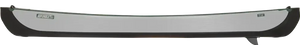 Gray and black Sea Eagle TC16 inflatable canoe with green trim and a fin, isolated.