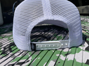 White mesh trucker hat with a snapback closure and a black "Simple Times" tag.