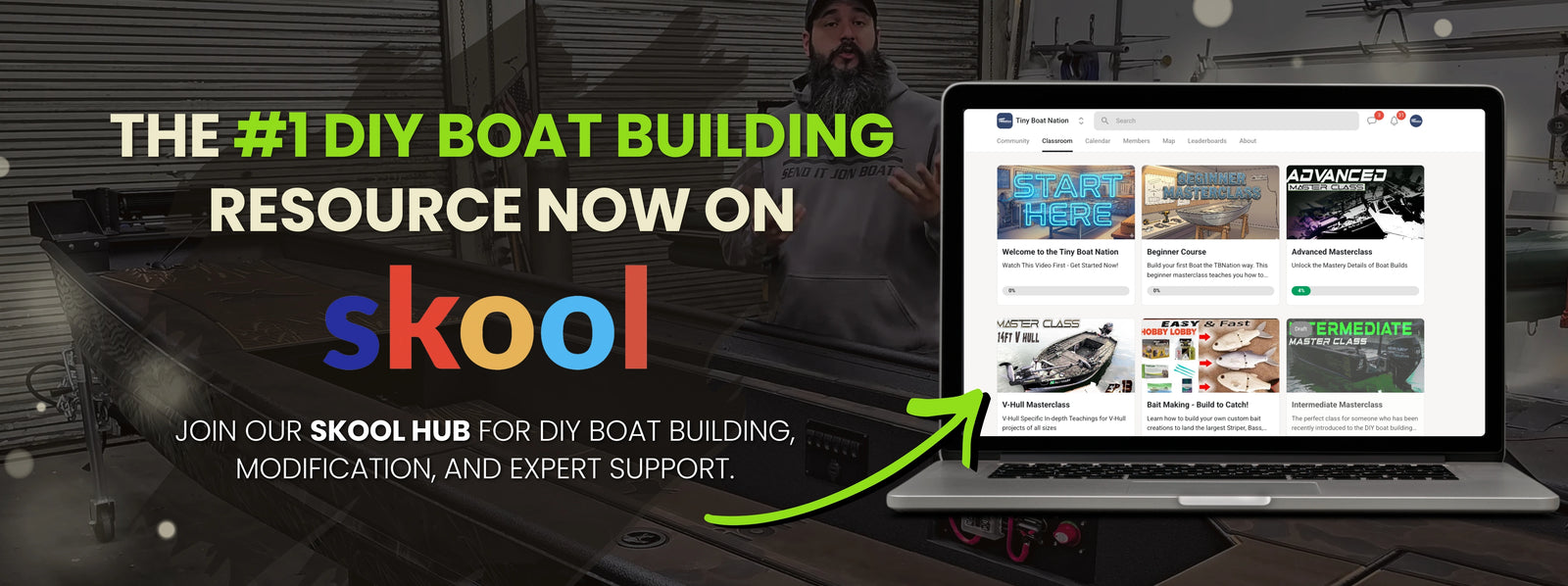 DIY boat building resource now available on Skool for enthusiasts and learners.