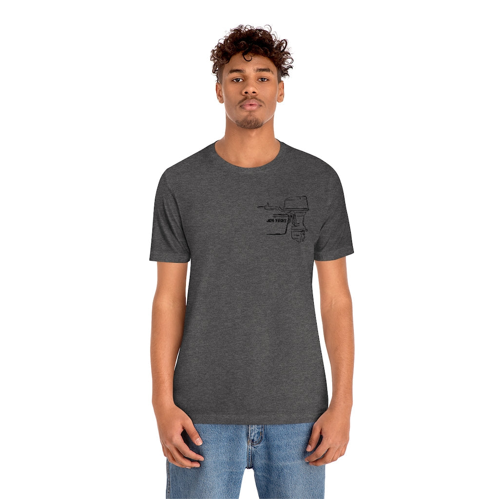 Man in a dark gray short-sleeve tee with a black "Square Body Tiller" graphic on the left chest.