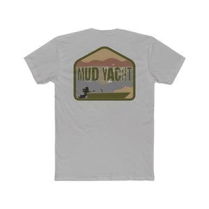 Light gray "Mud Yacht" t-shirt with a distressed green, brown, and gray graphic of a boat.