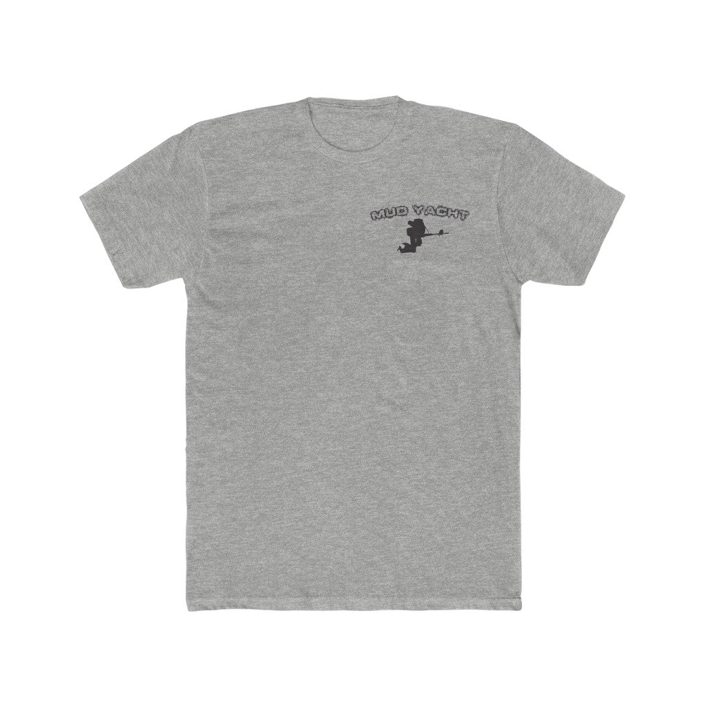 Gray Mud Yacht premium fit t-shirt with small black logo on the left chest, made from soft cotton.