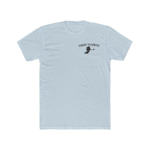 Light blue premium fit cotton t-shirt with a small black "Mud Yacht" logo and boat graphic on the left chest.