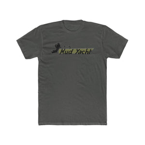 Charcoal gray premium fit short sleeve t-shirt with "Mud Yacht" graphic in yellow and black.