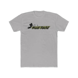 Light grey premium fit short sleeve t-shirt with "Mud Yacht" text and a boat graphic in camouflage.