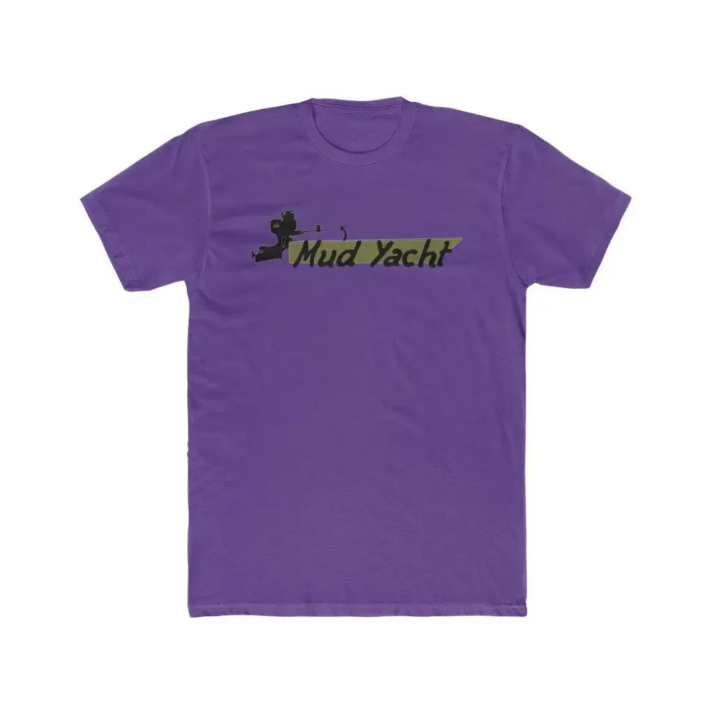 Purple premium fit short sleeve t-shirt with "Mud Yacht" logo in camouflage print.