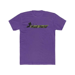 Purple premium fit short sleeve t-shirt with "Mud Yacht" logo in camouflage print.