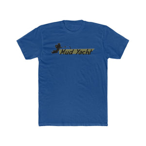 Royal blue premium fit short sleeve t-shirt with "Mud Yacht" graphic in black and gold.